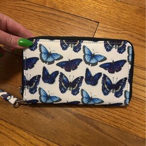 Butterfly Print Wallet with Wrist Strap